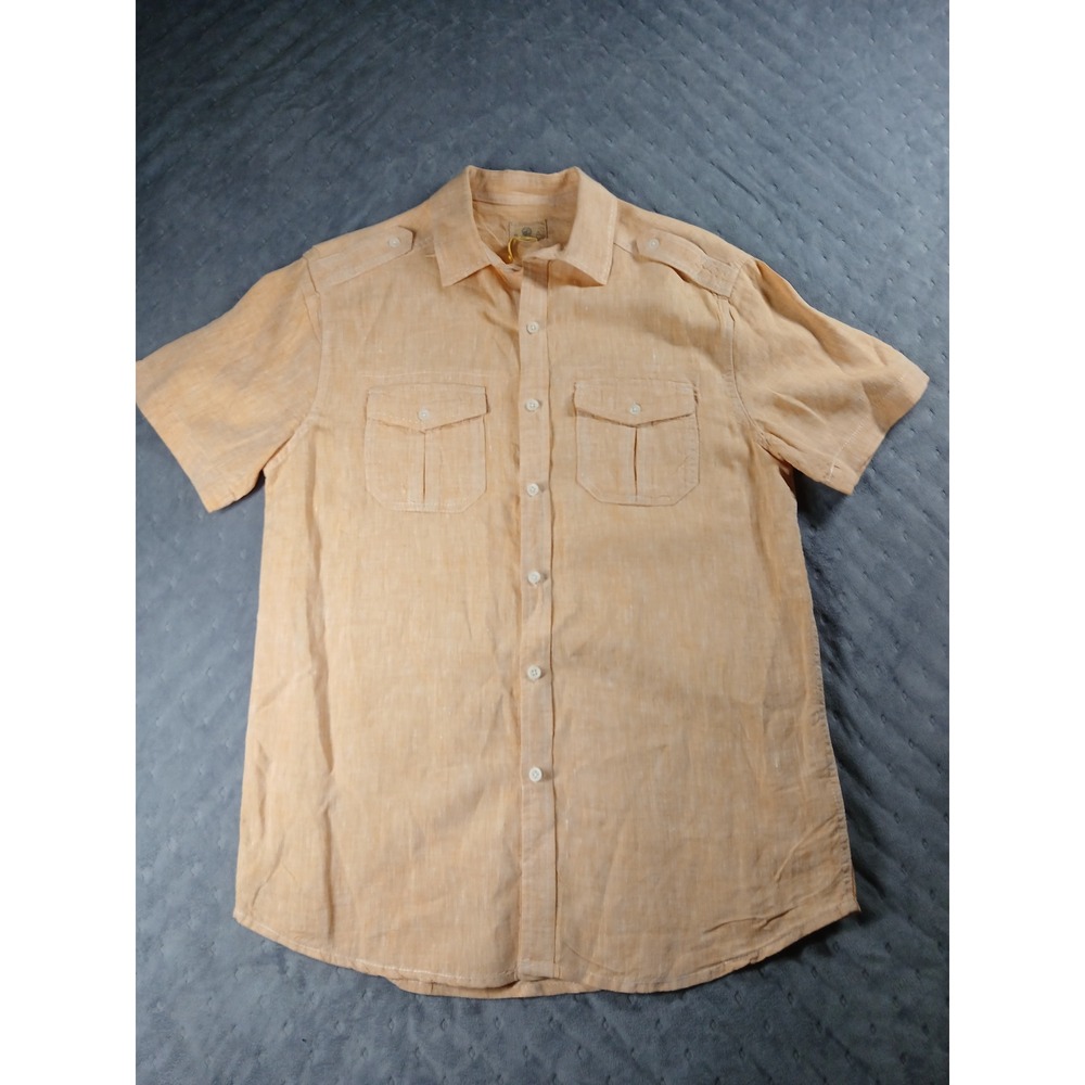 Trevero Mens Short Sleeve Linen Blend Button Down Shirt Peach Orange Size III L